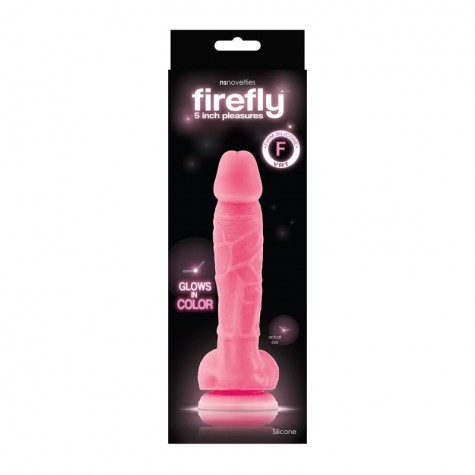 Розовый фаллоимитатор, светящийся в темноте, Firefly 5" Pleasures Dildo - 17 см.